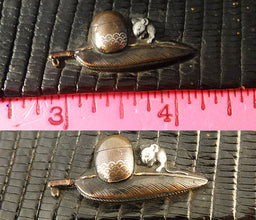 Antique Japanese Shakudo Pouch Pipe Case Mixed Metal Silver (5516)