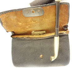Antique Japanese Shakudo Pouch Pipe Case Mixed Metal Silver (5516)