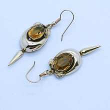 Antique Victorian Earrings 9ct Gold Citrine Ear Pendants (6750)