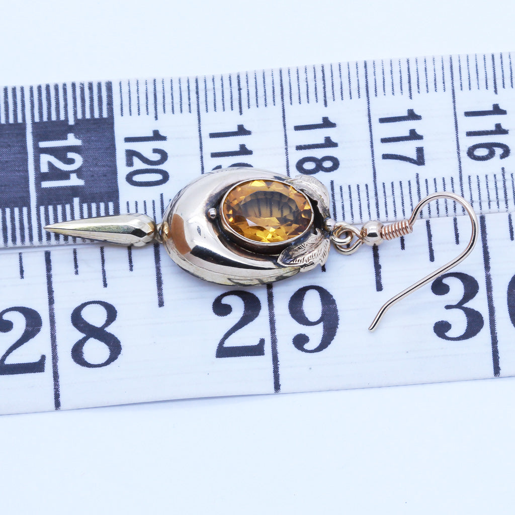 Antique Victorian Earrings 9ct Gold Citrine Ear Pendants (6750)
