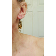 Antique Victorian Earrings 9ct Gold Citrine Ear Pendants (6750)