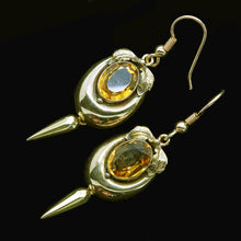 Antique Victorian Earrings 9ct Gold Citrine Ear Pendants (6750)