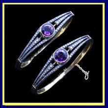Pair Antique Victorian Bangles 18k Gold Amethyst Diamonds S.J. Phillips (6644)