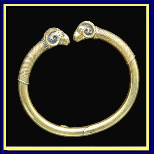 Antique Victorian Giuliano Bangle Bracelet 18k Gold Classic Revival Rams (6707)