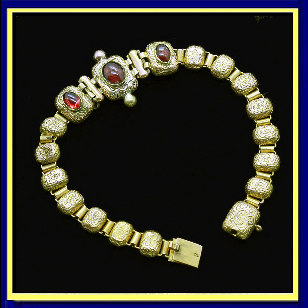 Antique Georgian Bracelet Bangle 18k Gold Garnets Carbuncles French (6800)