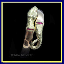 Antique Art Deco Bangle Bracelet Gold Rubies coiling Snake expands (7147)