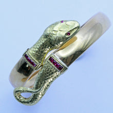 Antique Art Deco Bangle Bracelet Gold Rubies coiling Snake expands (7147)
