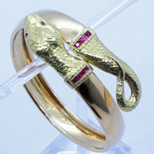 Antique Art Deco Bangle Bracelet Gold Rubies coiling Snake expands (7147)