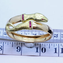 Antique Art Deco Bangle Bracelet Gold Rubies coiling Snake expands (7147)