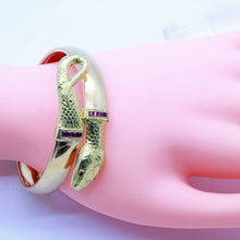 Antique Art Deco Bangle Bracelet Gold Rubies coiling Snake expands (7147)
