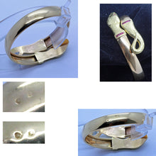 Antique Art Deco Bangle Bracelet Gold Rubies coiling Snake expands (7147)