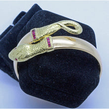 Antique Art Deco Bangle Bracelet Gold Rubies coiling Snake expands (7147)
