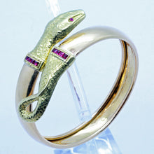 Antique Art Deco Bangle Bracelet Gold Rubies coiling Snake expands (7147)