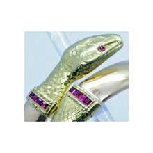 Antique Art Deco Bangle Bracelet Gold Rubies coiling Snake expands (7147)