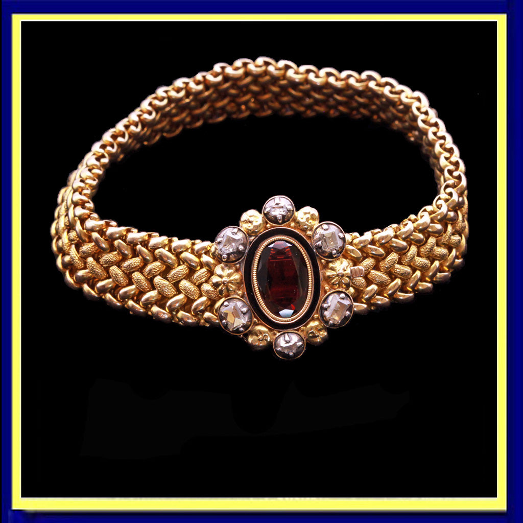 antique Victorian bracelet bangle gold garnet diamonds Austro-Hungarian