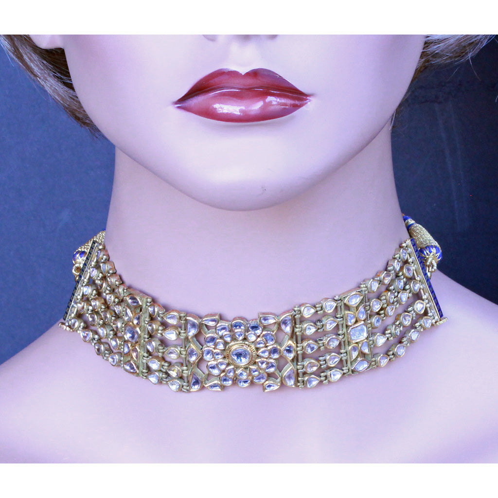 Vintage bracelet choker necklace gold diamonds enamel 13.6ct diamonds (7249)