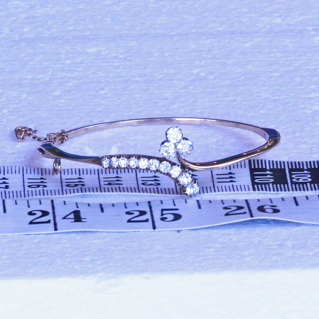 Antique Bangle Bracelet gold OEC diamonds lucky clover Certificate (7291)