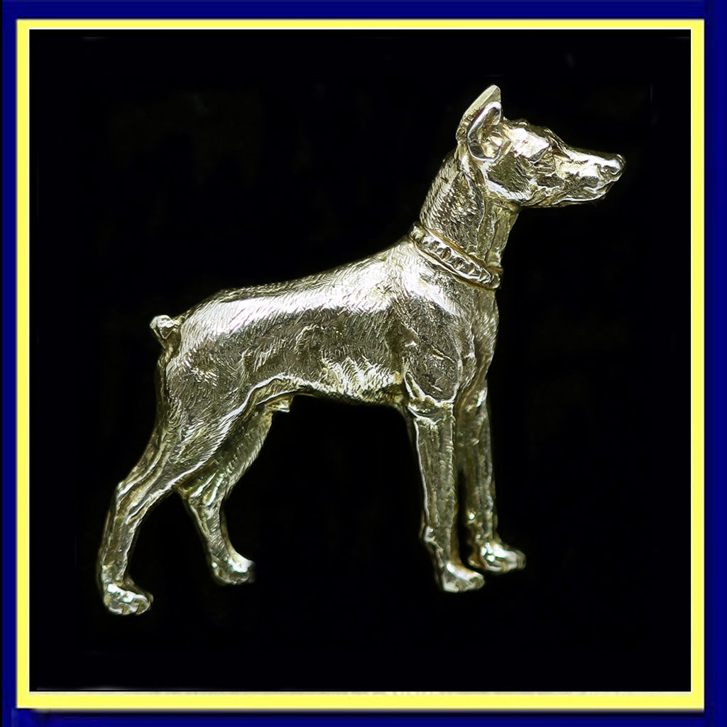 Vintage doberman Pinscher dog brooch gold pin