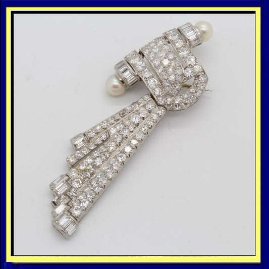 Art Deco brooch platinum diamonds pearls comet