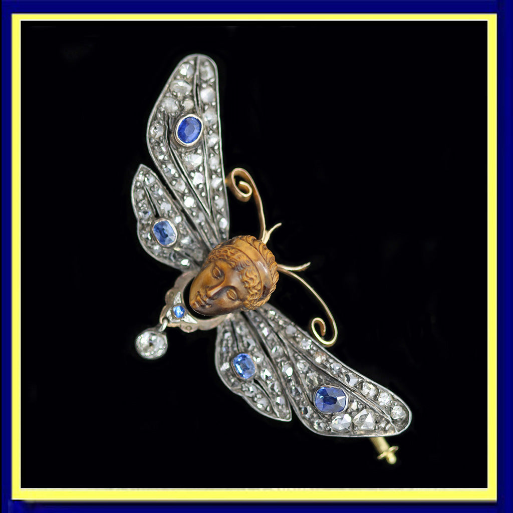 antique brooch pendant gold diamonds sapphires mercury butterfly metamorphoses