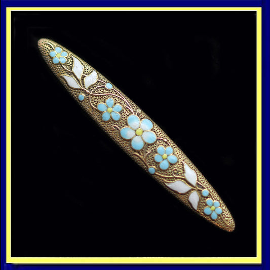 Krementz antique victorian nouveau gold enamel brooch bar pin