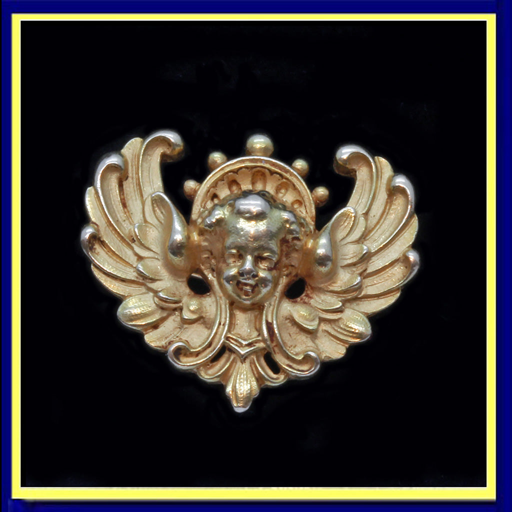Antique Victorian brooch Wiese gold French angel signed