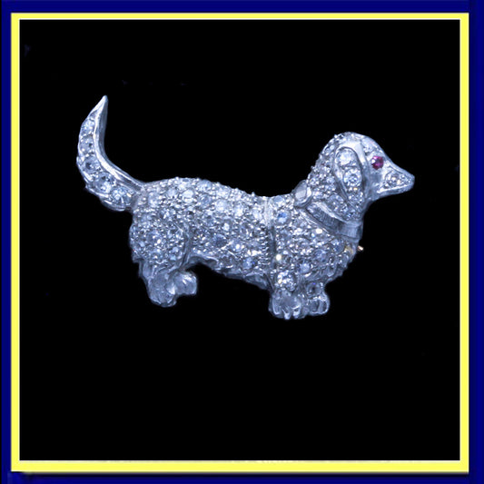 Antique Art Deco brooch Dachshund dog platinum gold diamonds