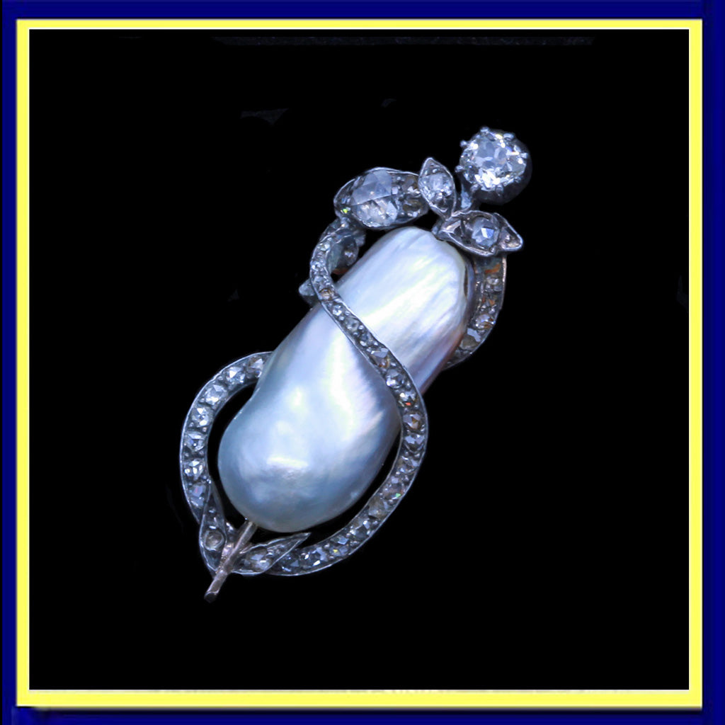 antique brooch natural pearl gold diamonds Victorian