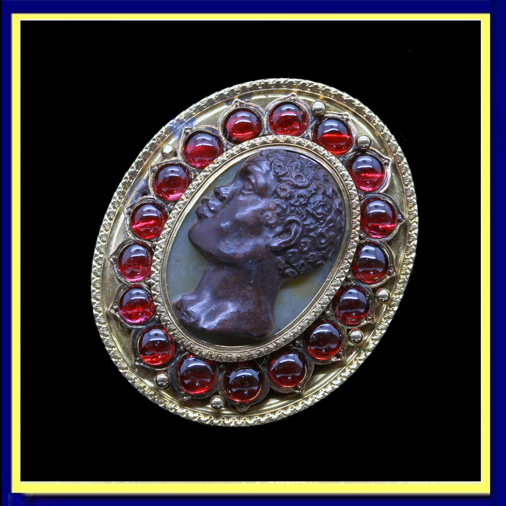 antique Victorian blackamoor brooch pendant cameo carved gem garnets gold