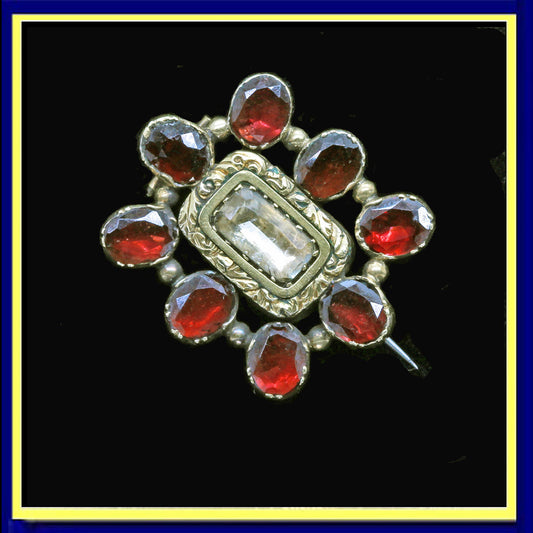 Antique Georgian brooch gold garnet crystal English Memorial jewelry