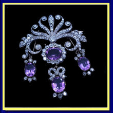 Georgian Brooch Detachable Pendant Earrings Diamond Amethyst Gold Set (6755