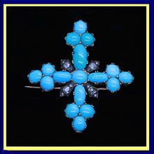 Antique Victorian cross brooch gold turquoise diamonds