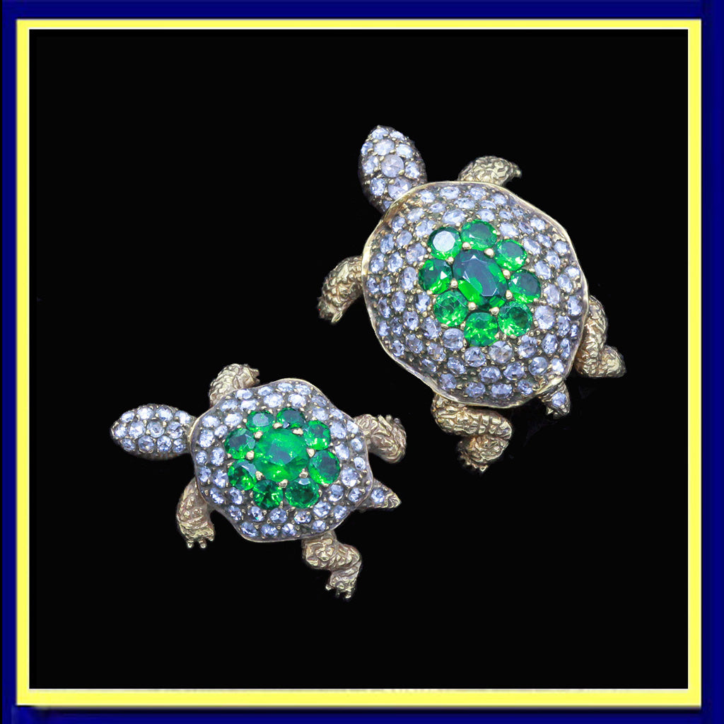 vintage turtle brooches gold diamonds garnets