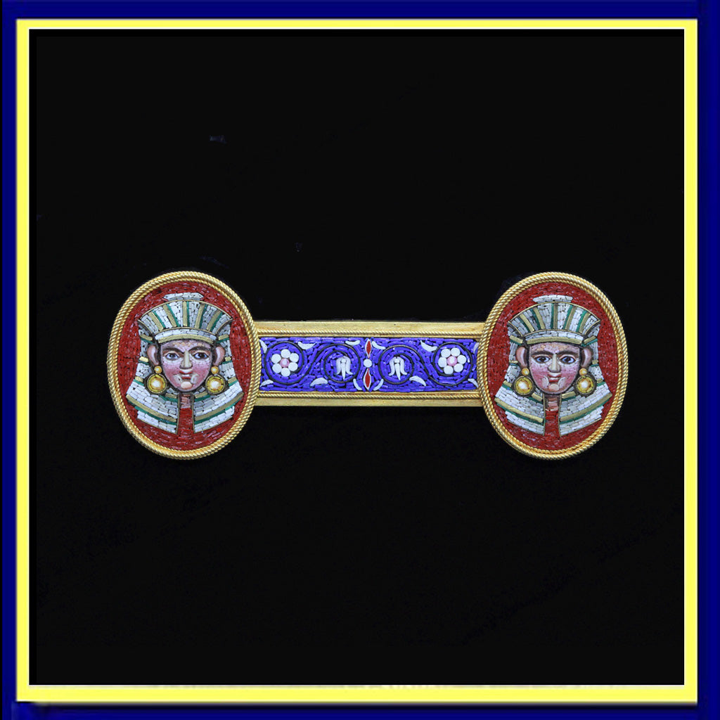 Victorian Egyptian Revival micro mosaic micromosaic brooch gold pharaoh unisex