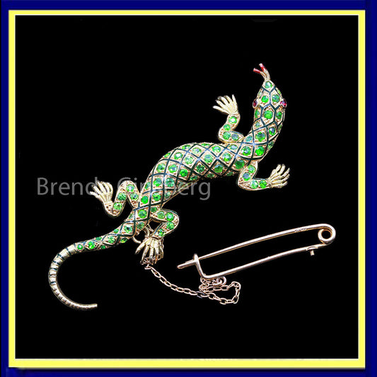 antique lizard brooch demantoid garnet gold enamel ruby salamander