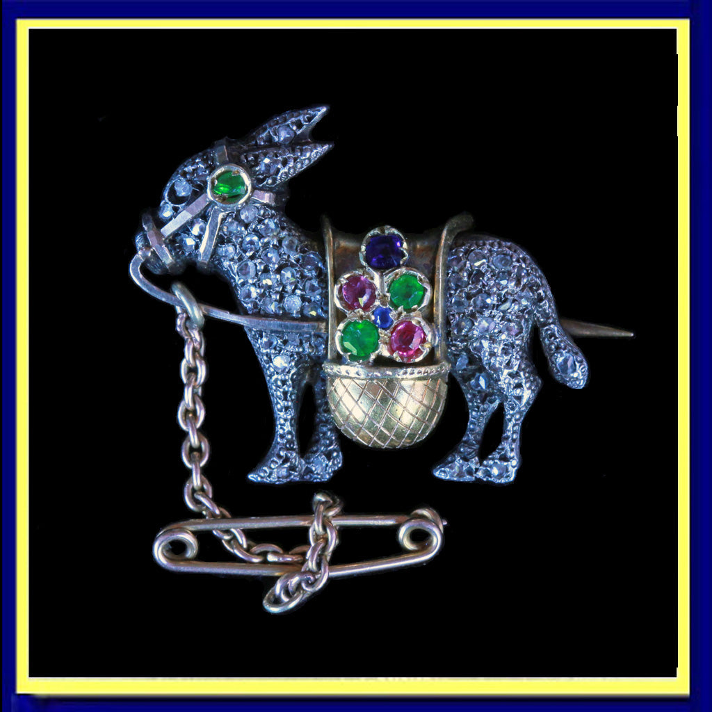 antique brooch donkey gold diamonds demantoid garnet ruby sapphire unisex