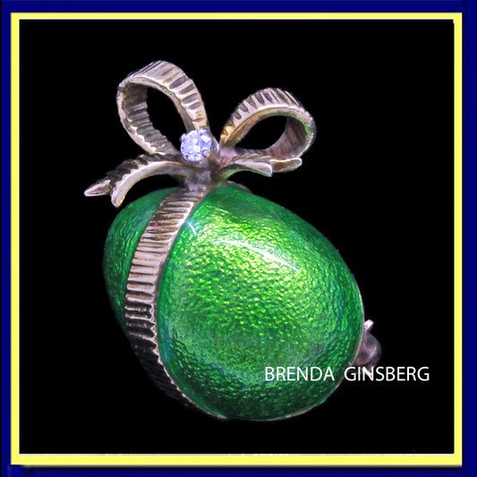 Signed Cartier Brooch Easter Egg Gift Wrapped 18k Gold Diamond Enamel (7161)