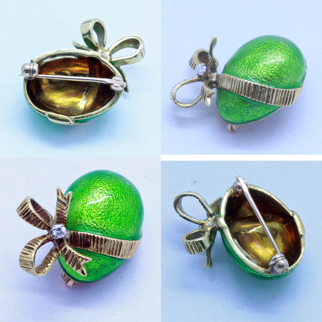 Signed Cartier Brooch Easter Egg Gift Wrapped 18k Gold Diamond Enamel (7161)
