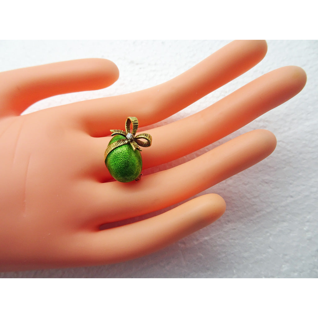 Signed Cartier Brooch Easter Egg Gift Wrapped 18k Gold Diamond Enamel (7161)