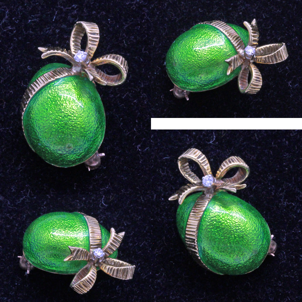 Signed Cartier Brooch Easter Egg Gift Wrapped 18k Gold Diamond Enamel (7161)