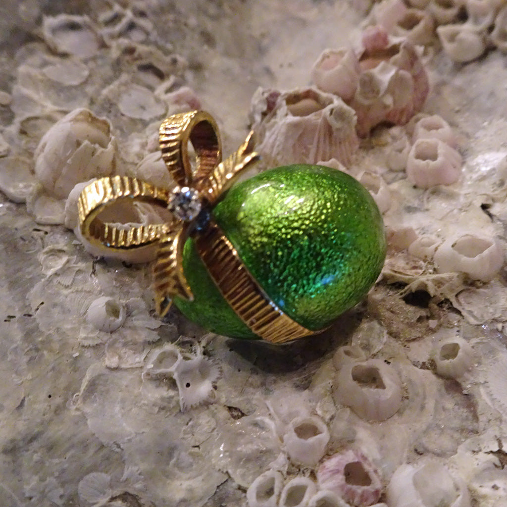 Signed Cartier Brooch Easter Egg Gift Wrapped 18k Gold Diamond Enamel (7161)