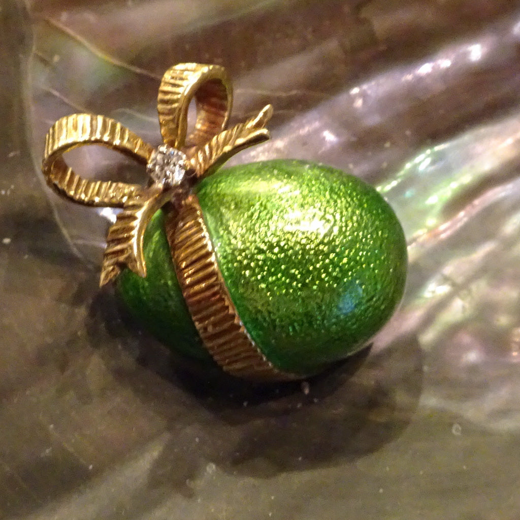 Signed Cartier Brooch Easter Egg Gift Wrapped 18k Gold Diamond Enamel (7161)
