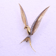 French Retro Bird Brooch 18k Gold Platinum Diamonds Unisex Design Vintage (7193)