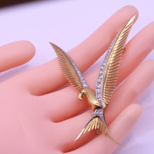 French Retro Bird Brooch 18k Gold Platinum Diamonds Unisex Design Vintage (7193)
