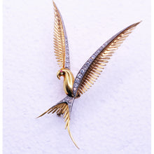 French Retro Bird Brooch 18k Gold Platinum Diamonds Unisex Design Vintage (7193)