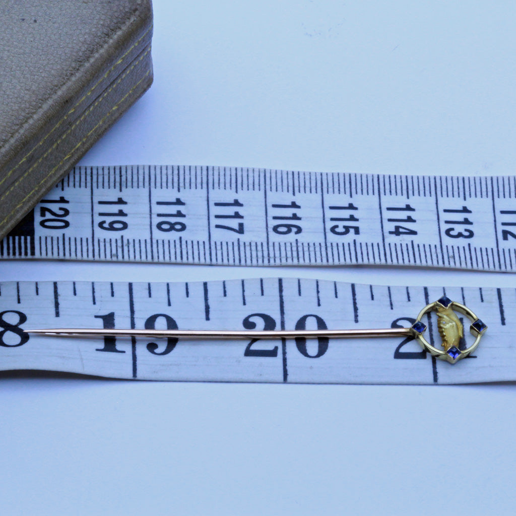 Cartier Antique Deco Stick Pin Friendship Gold Sapphires Orig Case Unisex(7203)