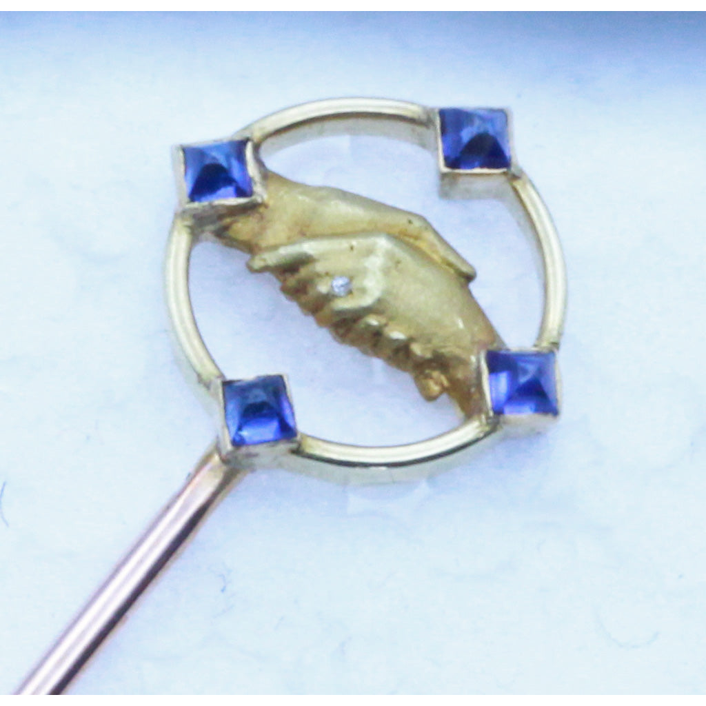 Cartier Antique Deco Stick Pin Friendship Gold Sapphires Orig Case Unisex(7203)