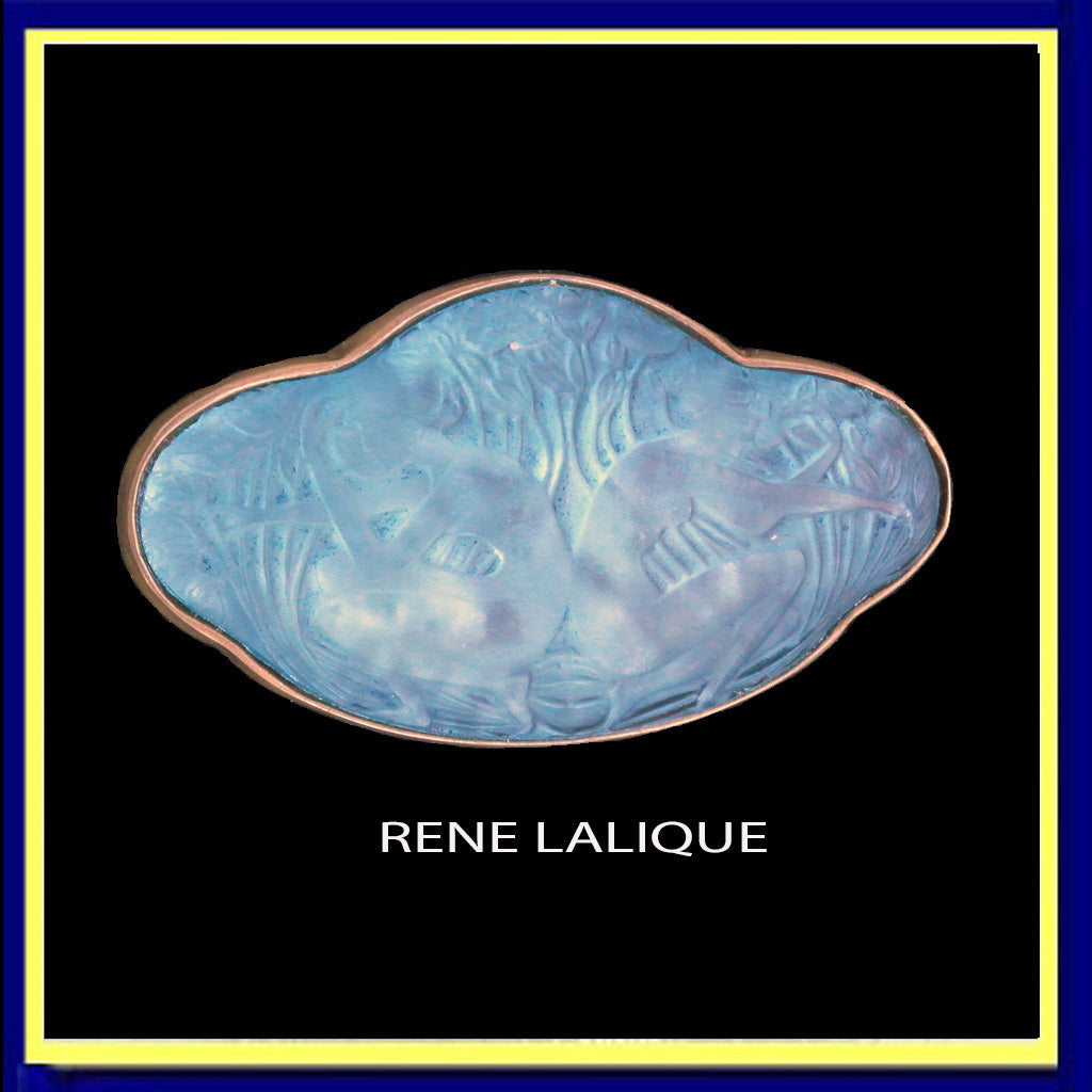 antique Rene Lalique blue glass brooch deux figurines dos a dos women