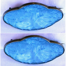 Antique Rene Lalique Blue Glass Brooch Deux Figurines Dos a Dos 2 Women (7215)
