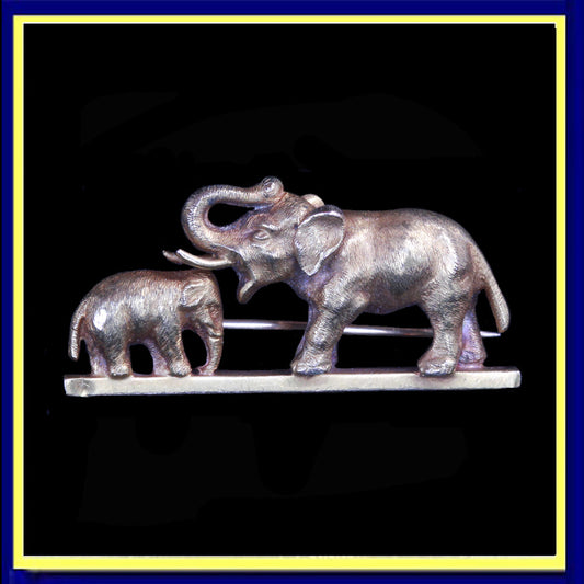 antique Victorian brooch gold elephant baby elephant unisex happy